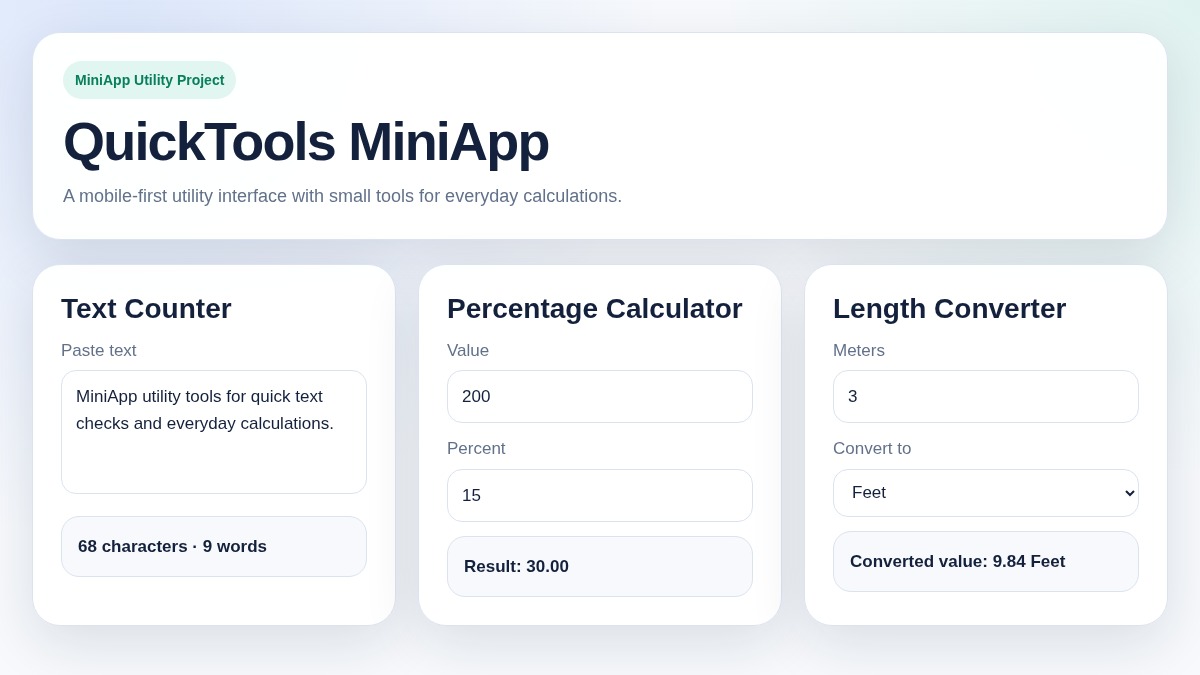 QuickTools MiniApp utility interface preview